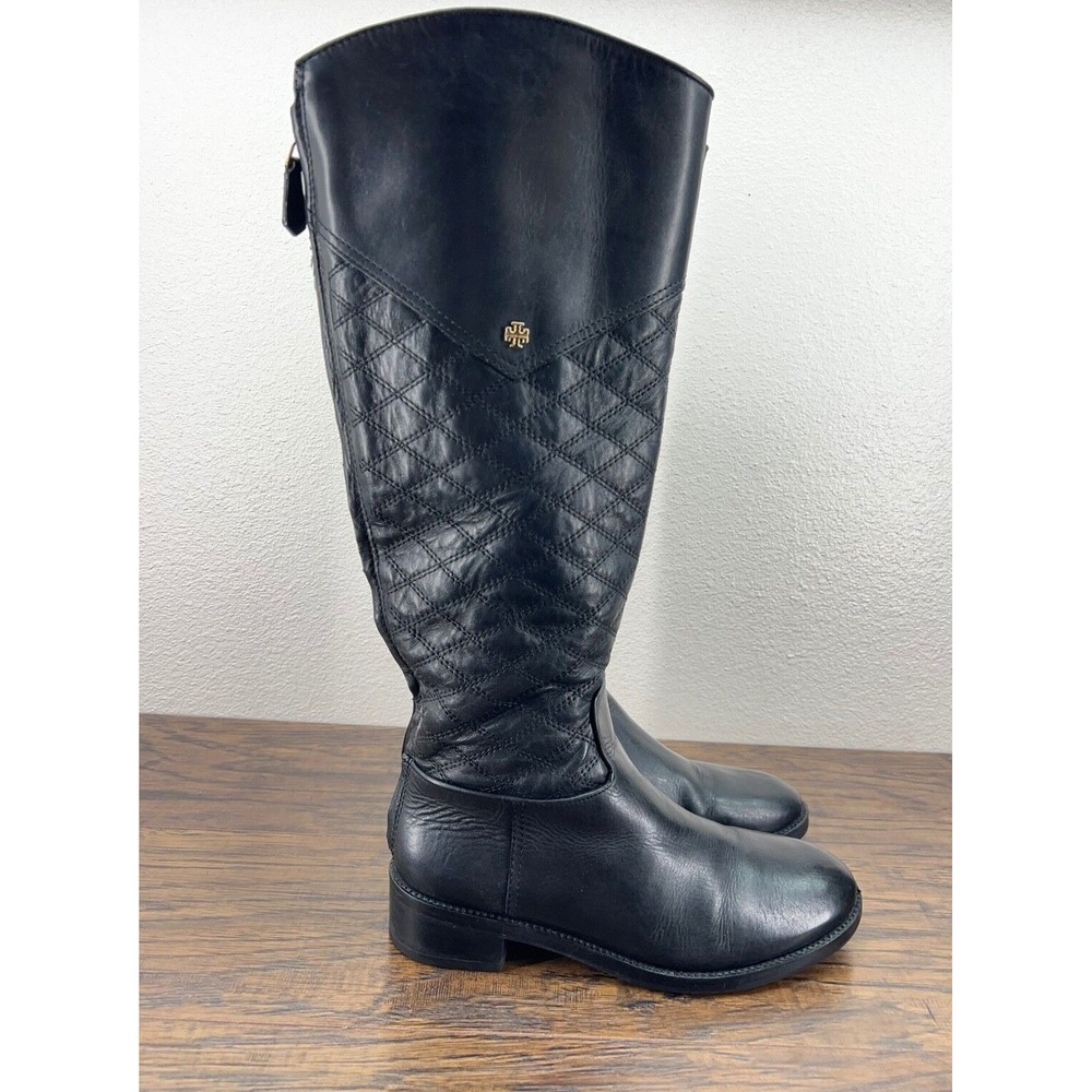 Tory Burch Women's 7.5M Claremont Quilted Black Leather‎ Tall Riding Boots